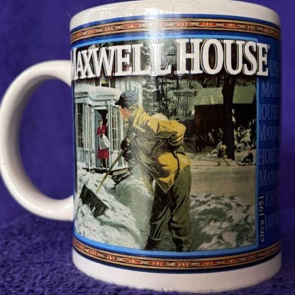 Maxwell House Coffee Advertising Firehouse & Snow Scene Vintage Coffee Mug ☕ Cup